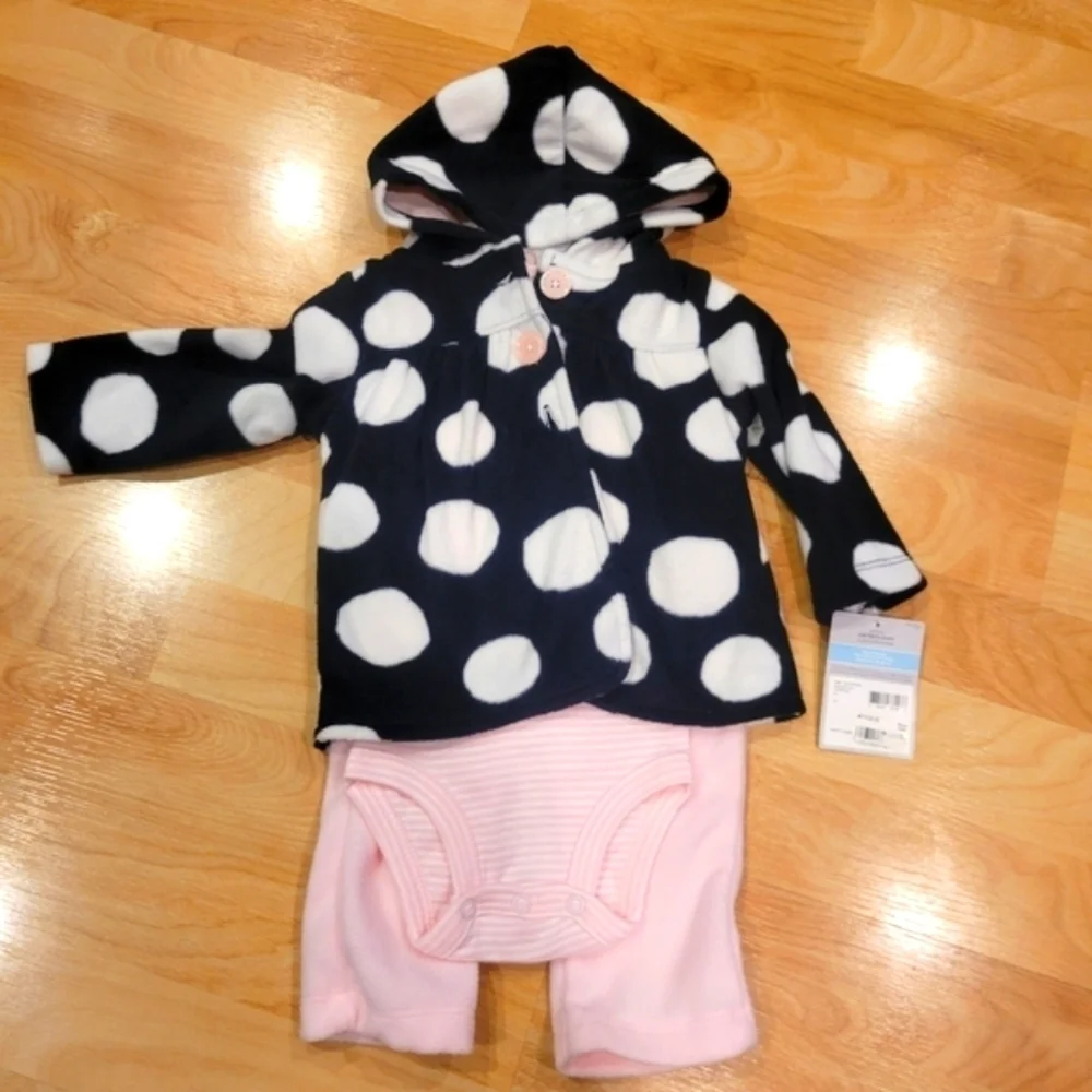 3 PIECE CARTER'S BABY GIRL ONESIE FLEECE PANTS FLEECE COAT SET SIZE 6 months new